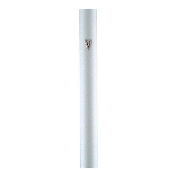 Dotted Silver Aluminum Mezuzah Case with Metal Shin - 12cm