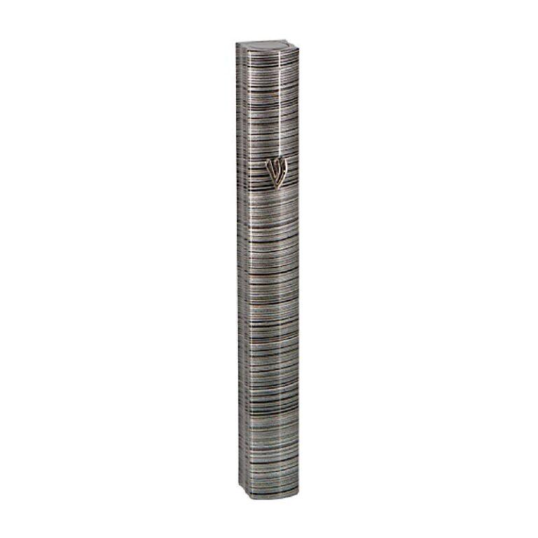 Striped 3D Metallic Gray Aluminum Mezuzah - 10 & 12cm
