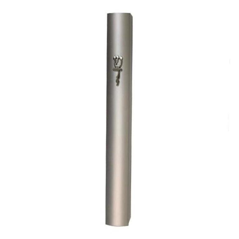Matte Silver Aluminum Mezuzah Case with Shadai - 12cm