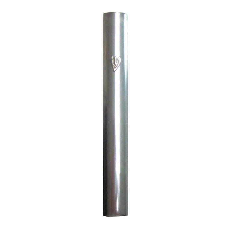 Shiny Silver Mezuzah Case with Metal Shin - 12cm