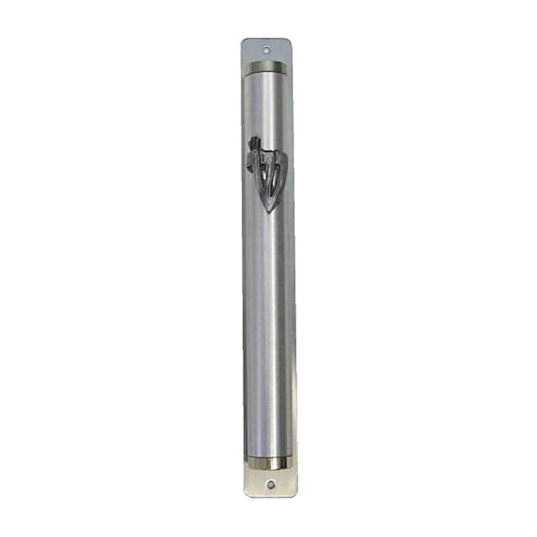 Burnished Aluminum Mezuzah Case with Shin - 12cm
