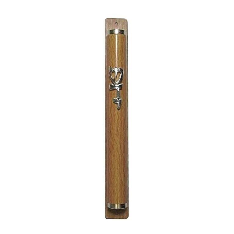 Wood Trim - Aluminum Mezuzah Case with Silver Shadai - 12cm