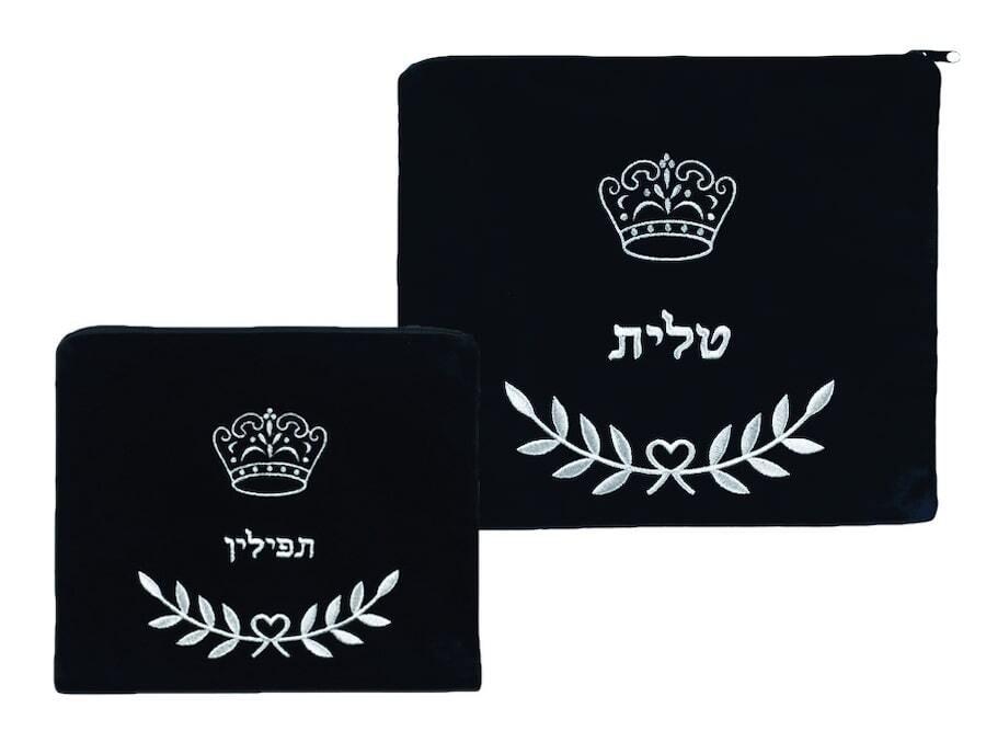Tallis and Tefillin Velvet Bag Set with Silver Crown