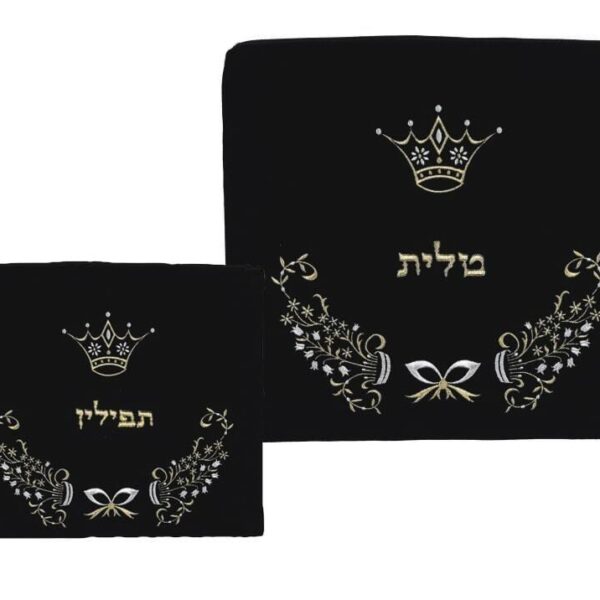 Golden Crown Bag Set - Navy Velvet - Large