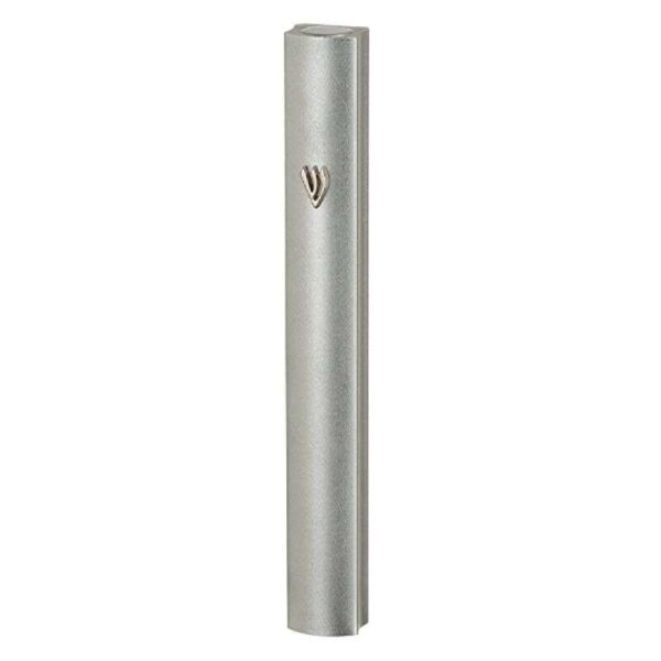 Silver Aluminum Mezuzah Case - Metal Shin 10 cm