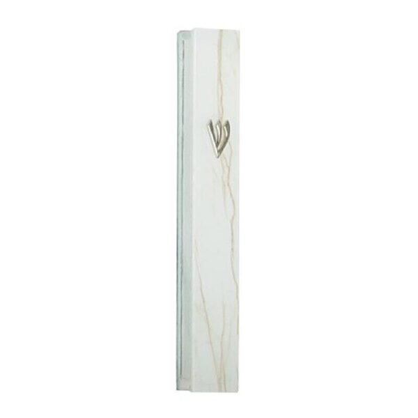 Modern Beige Glass Mezuzah Case - 10cm