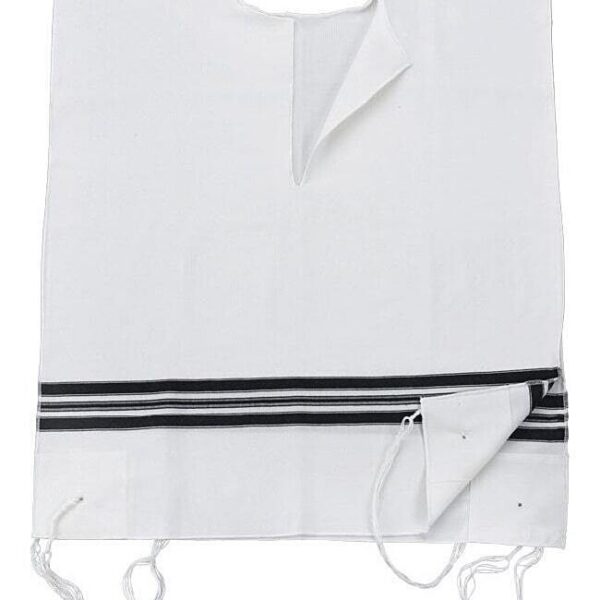 Split Neck Black & White Wool Tzitzit - Avodat Yad