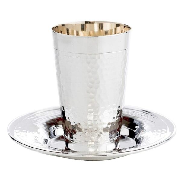 Hammered Belz Kiddush Silver Cup Set