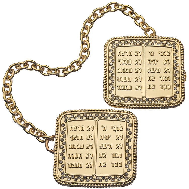 Golden Talit Clip with the Ten Commandments