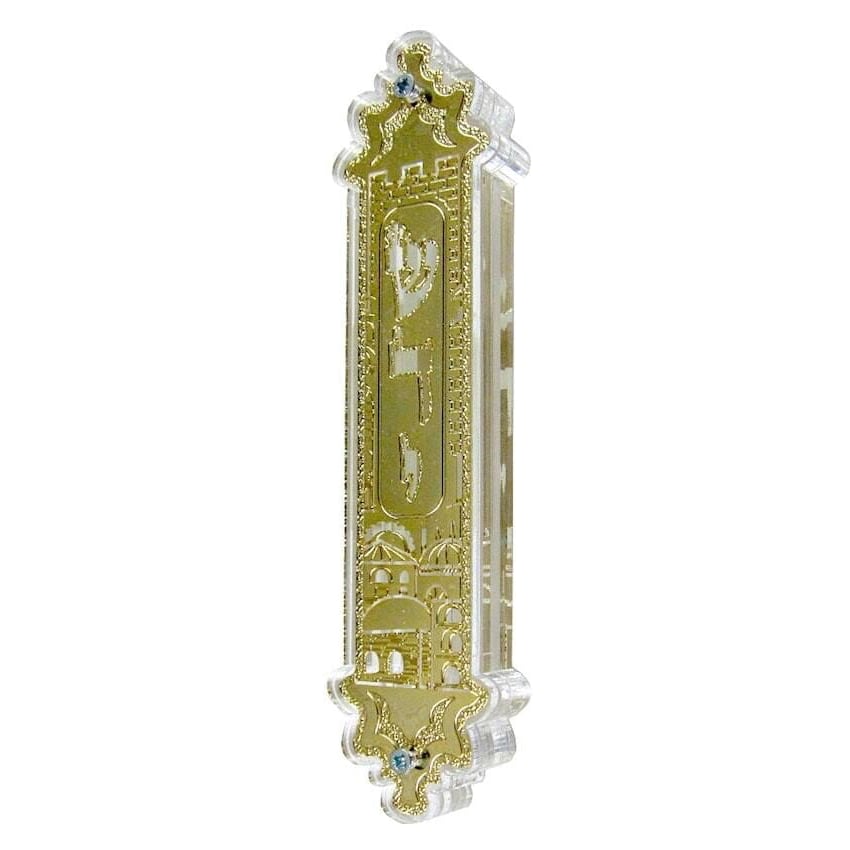 Golden Jerusalem mezuzah case