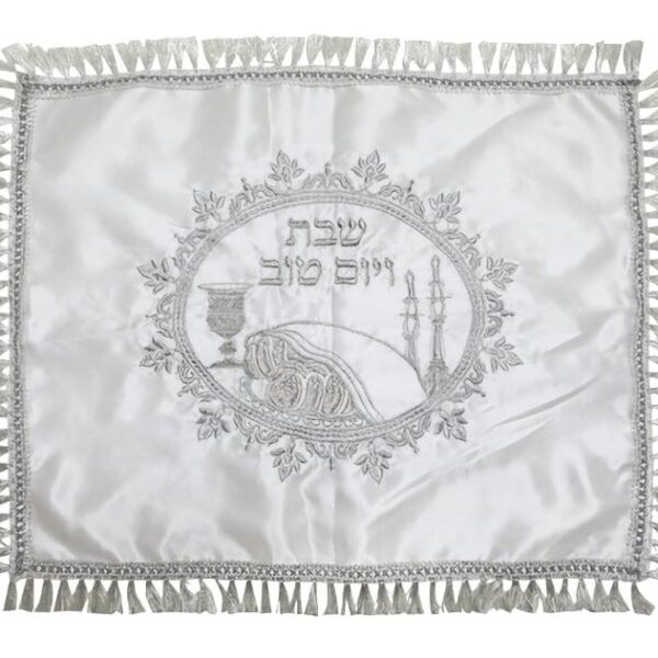 Satin Challah Cover With Round Silver Embroidery