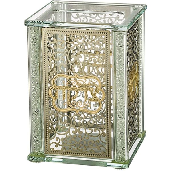 Crystal Tzedakah Box with Gold Plate