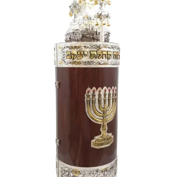 Sephardic Torah Tik - Bordeaux Oak Finish with Menorah