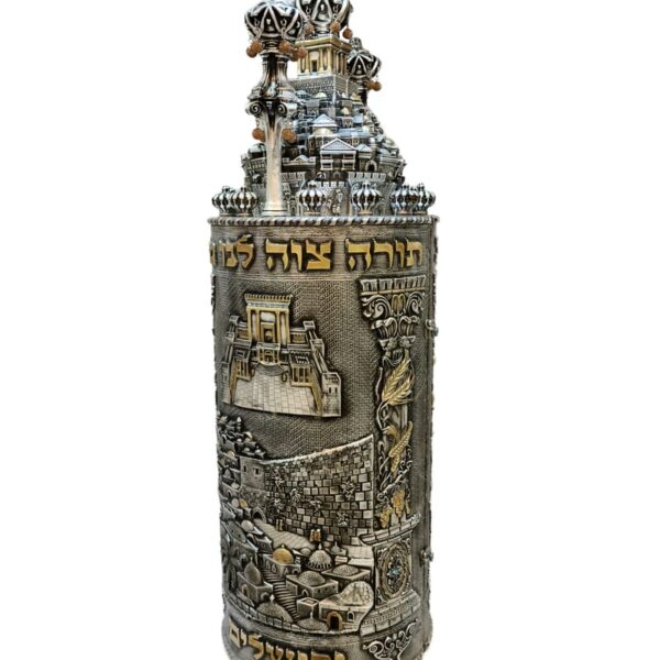 Jerusalem Temple Torah Case - Dark Silver