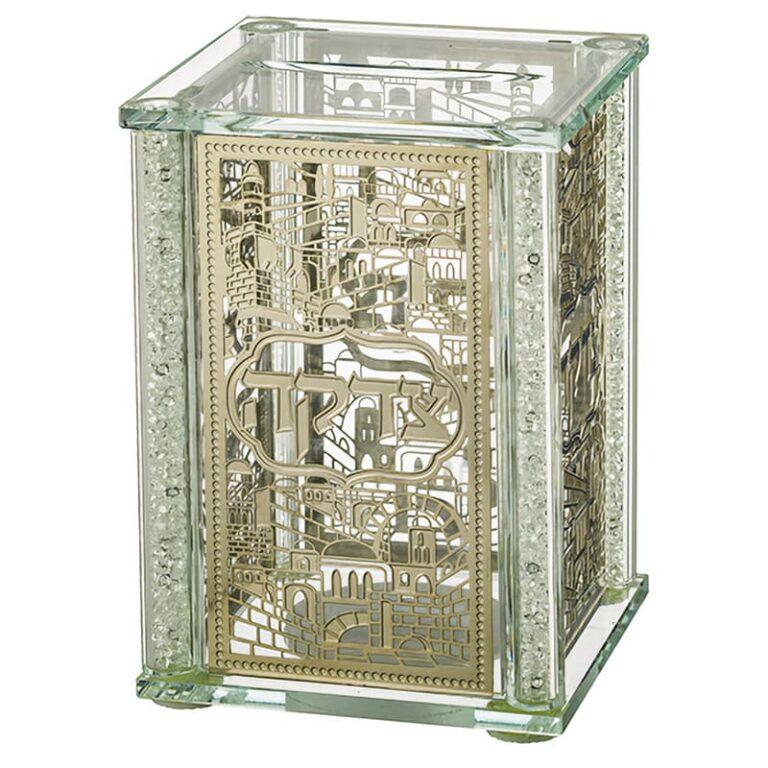 Crystal Tzedakah Box - Golden Jerusalem