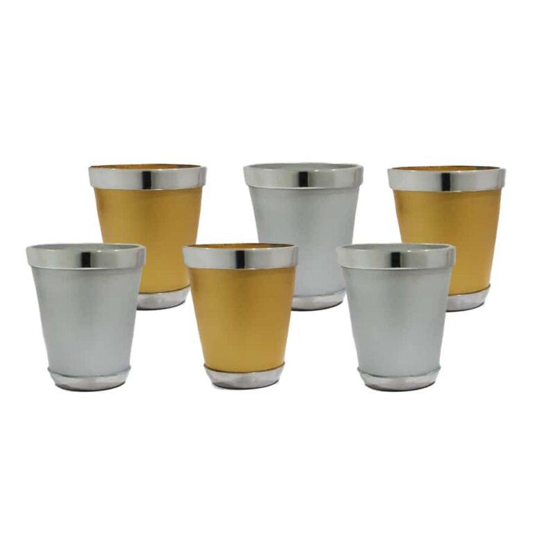 Gold and Silver Small Aluminum Kiddush Cup Liquor Set