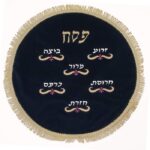 Matzah Cover for Passover - Navt Blue velvet with silver and gold embroidery