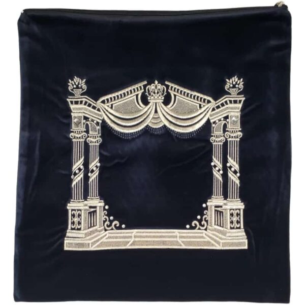 Navy Velvet Tefillin Bag - Silver Vilna Gate Design