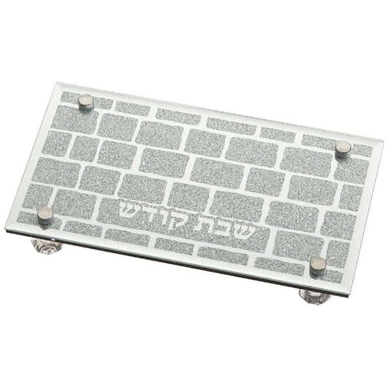 Elegant mirrored glass tray for Shabbat Candlesticks