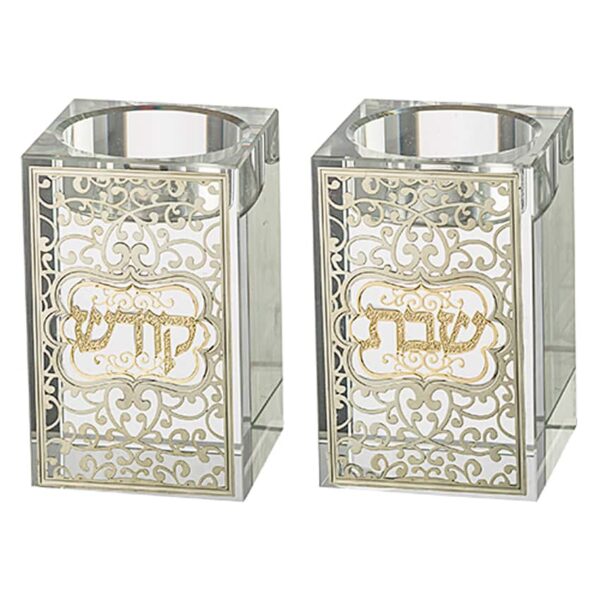 Miniature Crystal Shabbat Golden Candlestics