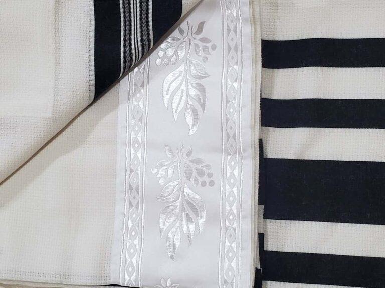 Npn-slip Textured Weave Tasbetz Tallit with White and Black Stripes