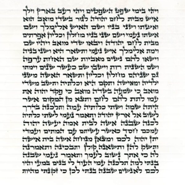 Gorgeous scroll of Megillat Ruth hand-written in stunning Hebrew calligraphy on parchment by a Sofer STaM
