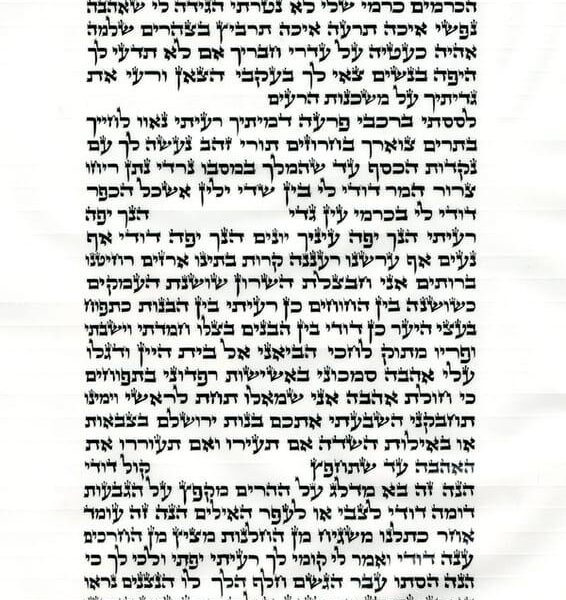 Mehudar Scroll of Megillat Shir Hashirim Hand Scribed on Shelil Parchment