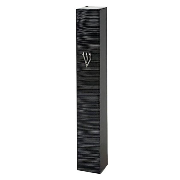 Elegant black and silver striped 3d painted mezuzah case - waterproof plastic with cork