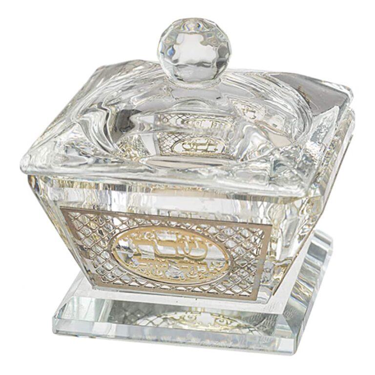 Shabbat Fine Crystal Salt Cellar with decorative plate