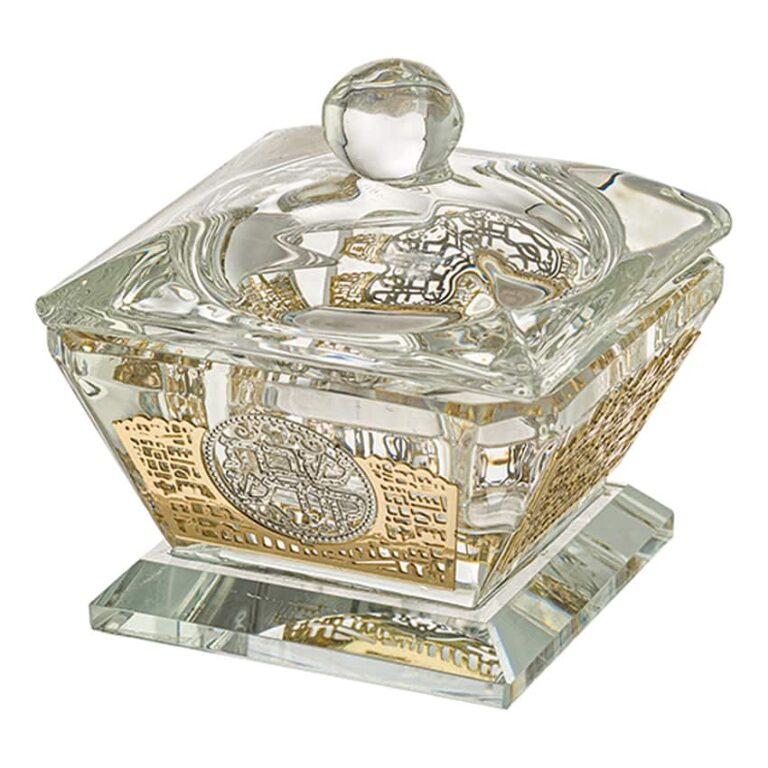 Shabbat Fine Crystal Salt Holder with decorative plate