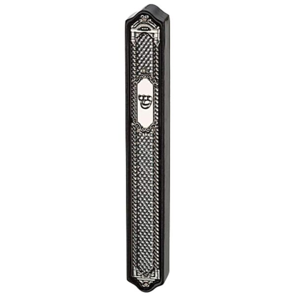 Classic dark wood decorative Mezuzah Case with silver plaque