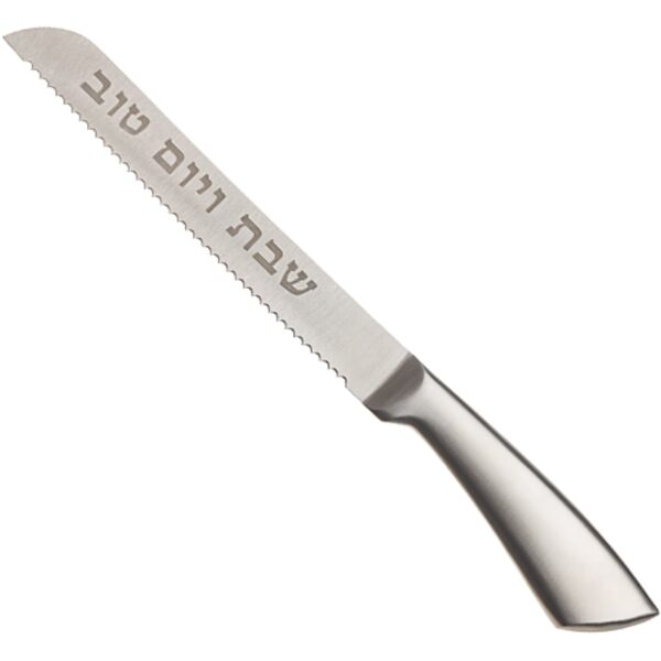 Challah bread knife with silver handle