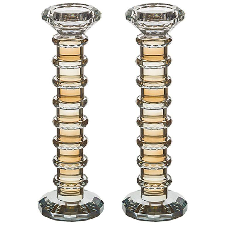 Elegant gold and clear crystal Shabbat Candlesticks