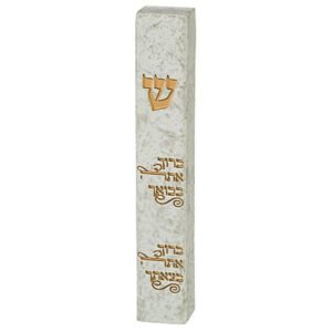 Elegant marble stone finish Mezuzah case with Hebrew Blessing - Baruch Ata Beboecha, Baruch Ata Betzetecha