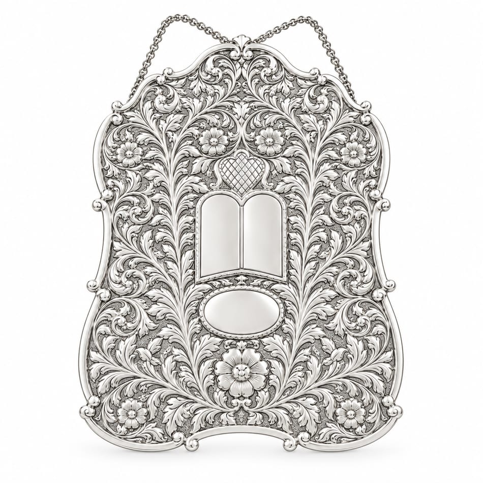 Large Moreshet chased Torah breastplate - Silver Plated
