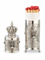 Open View of Silver upright standing matchbox holder for Shabbat Candles with crown design