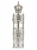 Silver upright standing matchbox holder for Shabbat Candles with crown design