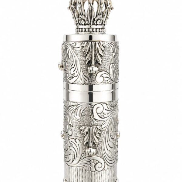 Silver upright standing matchbox holder for Shabbat Candles with crown design