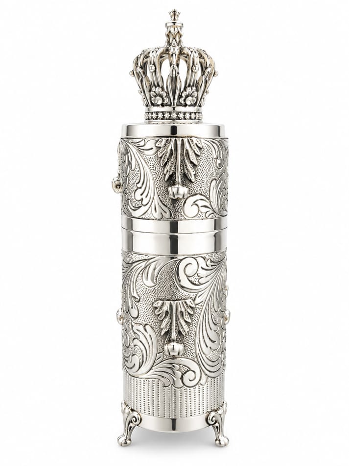 Silver upright standing matchbox holder for Shabbat Candles with crown design
