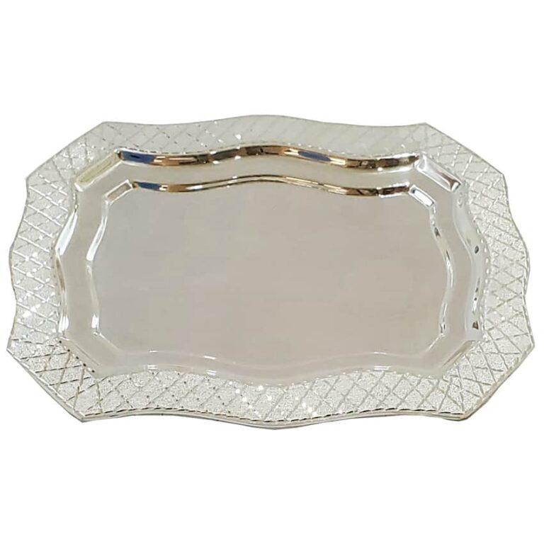Medium silver liquor tray with diamond cut border