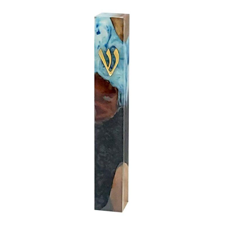 Mezuzah case dark grey and blue wood epoxy finish