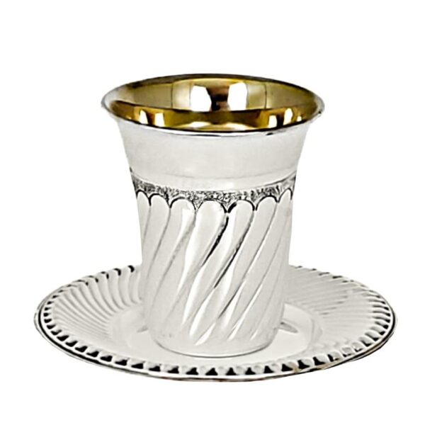Hand chased spiral silver kiddush cup set