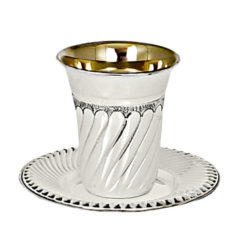 Hand chased spiral silver kiddush cup set