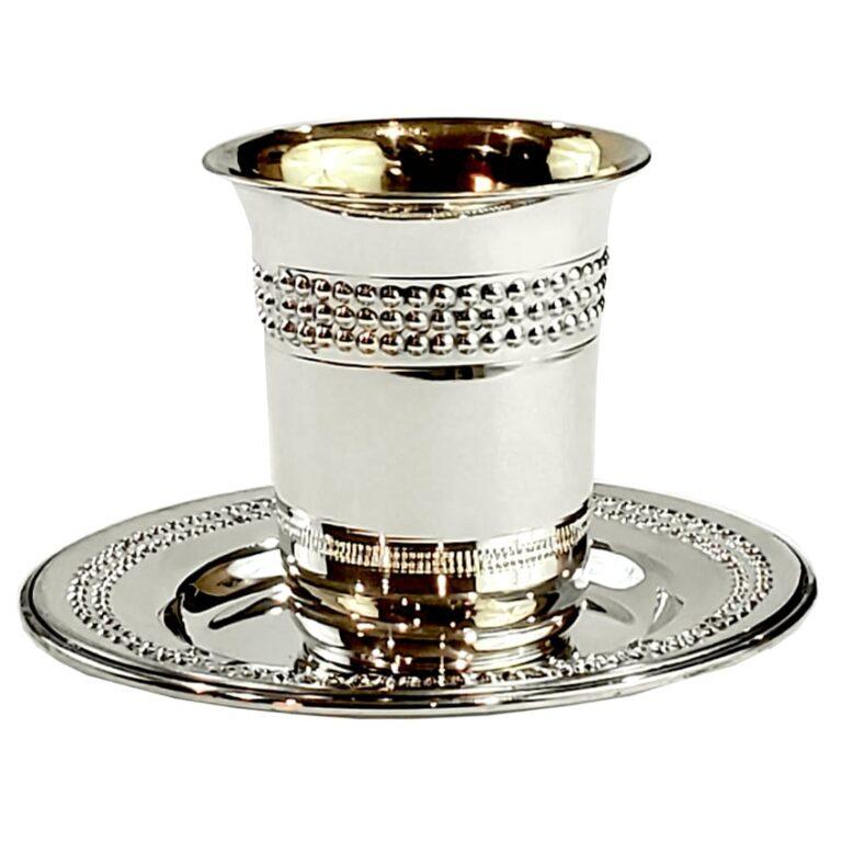 Silver "ball pearls" kiddush cup set