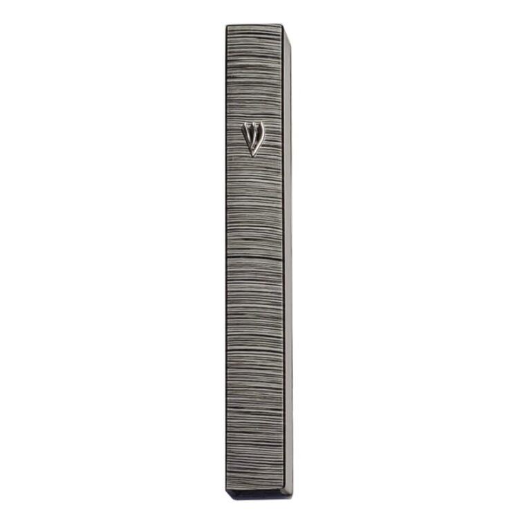 Elegant silver and gray striped 3d painted mezuzah case - waterproof plastic with cork
