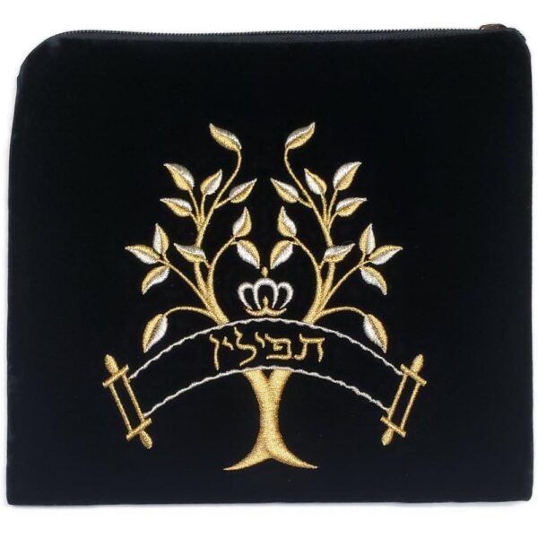 Tree of Life tefillin bag - luxurious navy blue velvet