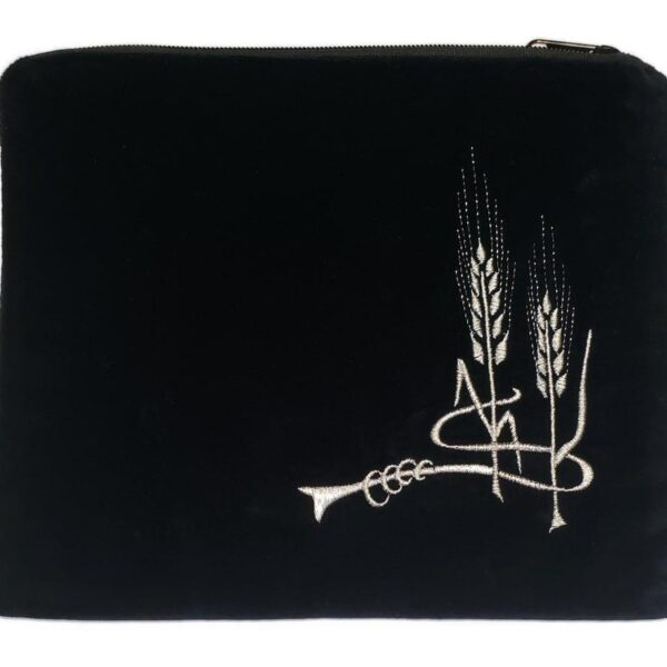 Luxurious black velvet tefillin bag with silver embroidery