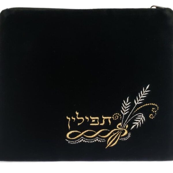 Black velvet tefillin bag