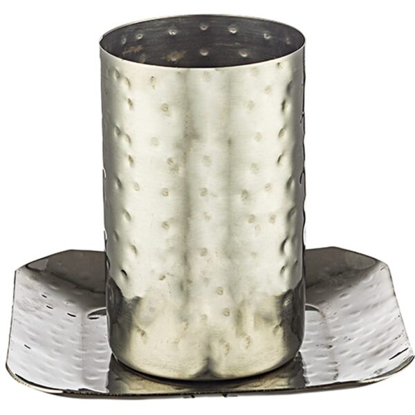 Stainless steel hammered design kiddush cup with square saucer plate