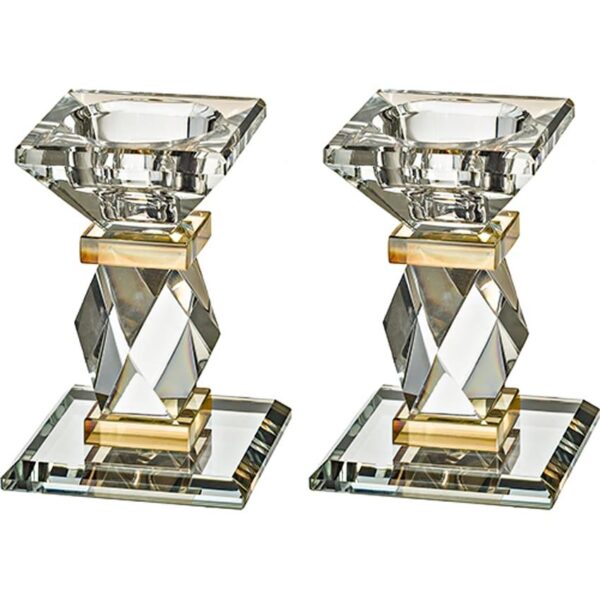 Small gold and clear crystal Shabbat Candlestick set